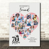 Photo Collage 70th Birthday Gift For Friend 16-Photo Pink Heart Print Or Canvas