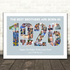 Photo Collage Blue Birthday Gift For Brother 27-Photo Year 1926 Print Or Canvas