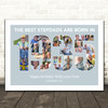 Photo Collage Blue Birthday Gift For Stepdad 24-Photo Year 1935 Print Or Canvas