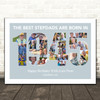 Photo Collage Blue Birthday Gift For Stepdad 25-Photo Year 1945 Print Or Canvas