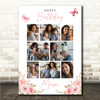 Photo Collage Mum Birthday Gift 8-Photo Pink Floral Butterflies Print Or Canvas