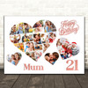Photo Collage 21st Birthday Custom Gift For Mum 20-Photo Hearts Print Or Canvas