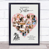 Photo Collage 21st Birthday Gift For Sister 16-Photo Pink Heart Print Or Canvas