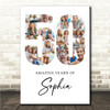 Photo Collage 50th Birthday Gift For Her 17-Photo Age 50 White Print Or Canvas