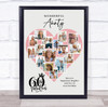 Photo Collage 60th Birthday Gift For Aunty 16-Photo Pink Heart Print Or Canvas