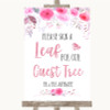 Pink Watercolour Floral Guest Tree Leaf Personalised Wedding Sign