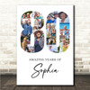 Photo Collage 80th Birthday Gift For Her 16-Photo Age 80 White Print Or Canvas
