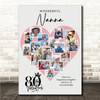 Photo Collage 80th Birthday Gift For Nanna 16-Photo Pink Heart Print Or Canvas