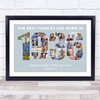 Photo Collage Blue Birthday Gift For Fiance 25-Photo Year 1936 Print Or Canvas