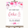 Pink Watercolour Floral Let Them Eat Cake Personalised Wedding Sign