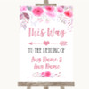 Pink Watercolour Floral This Way Arrow Left Personalised Wedding Sign