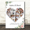 Photo Collage Print Or Canvas Wedding Custom Gift 14-Photo Heart Pink Floral