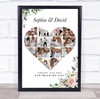 Photo Collage Print Or Canvas Wedding Custom Gift 14-Photo Heart Pink Floral