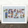 Photo Collage Blue Birthday Gift For Father-In-Law 26-Photo Year 1925 Print