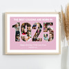 Photo Collage Pink Birthday Gift For Cousin Female 26-Photo Year 1925 Print