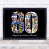 Photo Collage 80th Birthday 16-Photo Birthday Gift For Him 80 Black Print Canvas