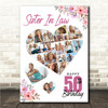 Photo Collage 50th Birthday Gift For Sister-In-Law 19-Photo Floral Print Canvas Photo Collage 50th Birthday Gift For Sister-In-Law 19-Photo Floral Print Canvas