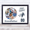 Photo Collage 80th Birthday Gift For Grandfather 14-Photo Football Print Canvas