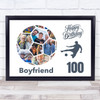 Photo Collage 100th Birthday Gift For Boyfriend 14-Photo Football Print Canvas