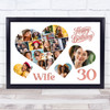 Photo Collage 30th Birthday Custom Gift For Wife 20-Photo Hearts Print Or Canvas