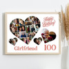 Photo Collage 100th Birthday Gift For Girlfriend 20-Photo Hearts Print Or Canvas