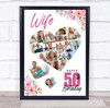 Photo Collage 50th Birthday Custom Gift For Wife 19-Photo Floral Print Or Canvas