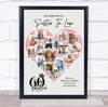 Photo Collage 60th Birthday Gift For Sister-In-Law 16-Photo Pink Print Or Canvas