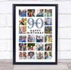 Photo Collage 90th Birthday Custom Gift For Cousin 20-Photo Blue Print Or Canvas