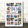Photo Collage 90th Birthday Custom Gift For Friend 20-Photo Blue Print Or Canvas