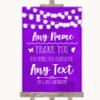 Purple Watercolour Lights Thank You Bridesmaid Page Boy Best Man Wedding Sign