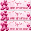Personalised Party Banner For 13th Birthday Girls Pink Balloon Star