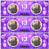 Personalised Party Banner For 13th Birthday With Photo Female Purple Balloons