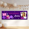 Personalised Party Banner For Birthday With Photo Girls Sleepover Purple Kids