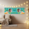 Personalised Party Banner For 40th Birthday With Photo Male Turquoise Cake