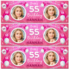 Personalised Party Banner For 55th Birthday With Photo Female Pink Balloons
