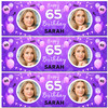 Personalised Party Banner For 65th Birthday With Photo Female Purple Balloons Personalised Party Banner For 65th Birthday With Photo Female Purple Balloons