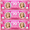 Personalised Party Banner For 70th Birthday With Photo Female Pink Balloons