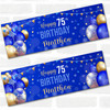 Personalised Party Banner For 75th Birthday Male Blue Gold Balloons