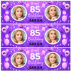 Personalised Party Banner For 85th Birthday With Photo Female Purple Balloons Personalised Party Banner For 85th Birthday With Photo Female Purple Balloons