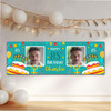 Personalised Party Banner For 85th Birthday With Photo Male Turquoise Cake