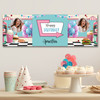 Personalised Party Banner For Birthday With Photo 1950's Diner Pink Blue Personalised Party Banner For Birthday With Photo 1950's Diner Pink Blue