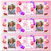Personalised Party Banner For 16th Birthday With Photo Female Pink Cake