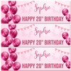 Personalised Party Banner For 20th Birthday Female Pink Balloon Star