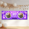 Personalised Party Banner For 20th Birthday With Photo Female Purple Balloons Personalised Party Banner For 20th Birthday With Photo Female Purple Balloons