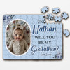 FREE WITH ORDERS OVER £30! - Will You Be My Godfather Gift Blue Flowers Photo Personalised Wood Jigsaw Puzzle