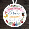 Gran Happy Birthday Gift Flower Wreath Round Personalised Hanging Ornament