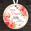 Fiancee Watercolour Red Floral Valentine's Day Gift Round Personalised Ornament