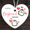 Gift For Boyfriend Penguins With Hearts Heart Personalised Hanging Ornament