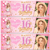 Personalised Party Banner For Kids Birthday Pink Blond Girl Balloons Photo