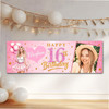Personalised Party Banner For Kids Birthday Pink Blond Girl Balloons Photo